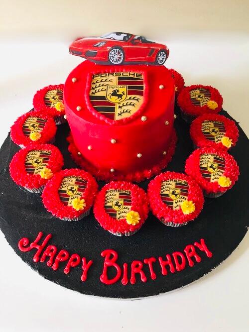 Porsche with 10 cupcakes